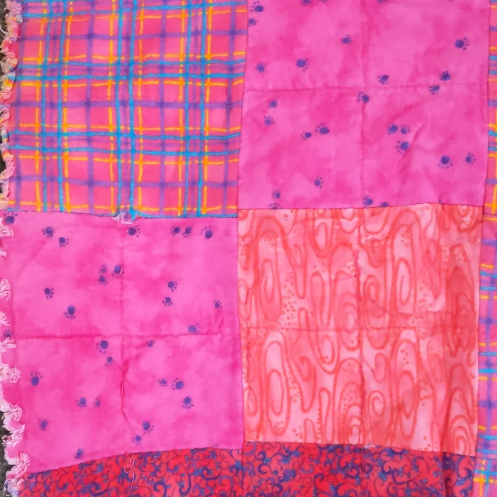 Patchwork Bright Fuscia Pink Orange Quilt 34x45